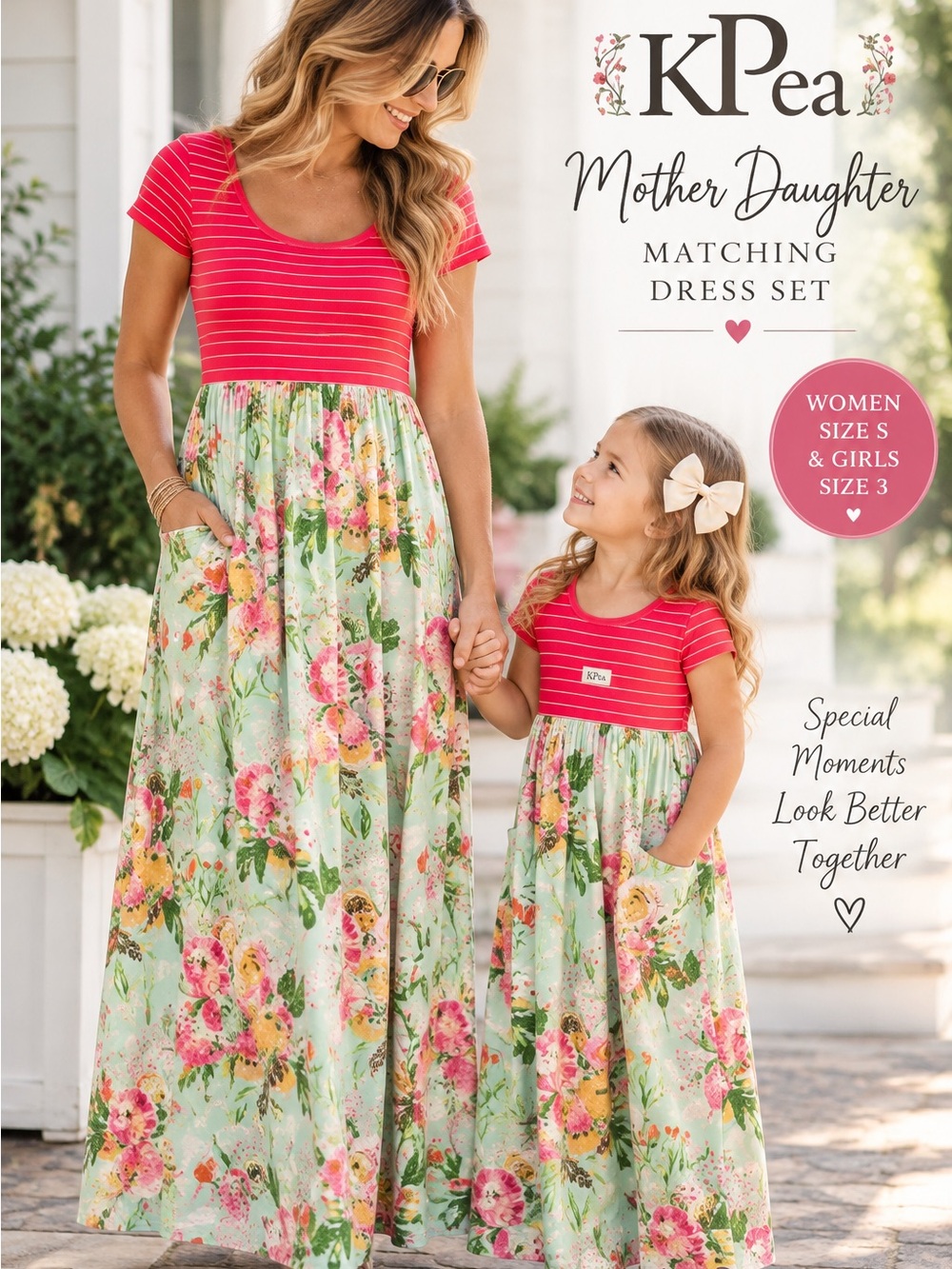 KPea Mother Daughter Matching Maxi Dress Set Women’s S + Girls 3 Floral